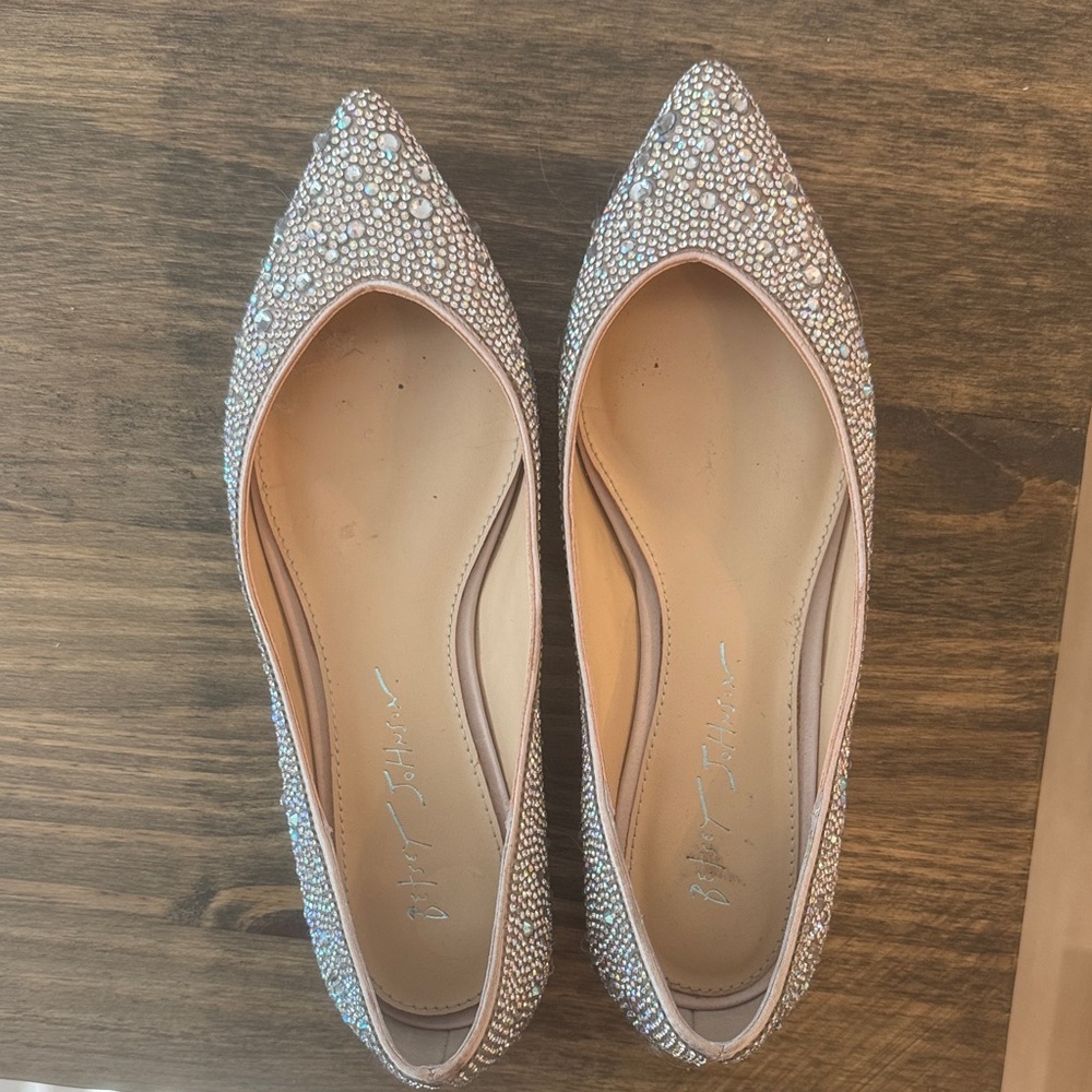 Betsey Johnson Silver Rhinestone Flats
